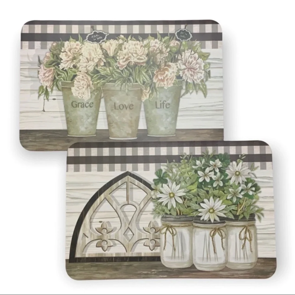 CounterArt Vintage Farmhouse Placemats Reversible Rectangular Placemat S…